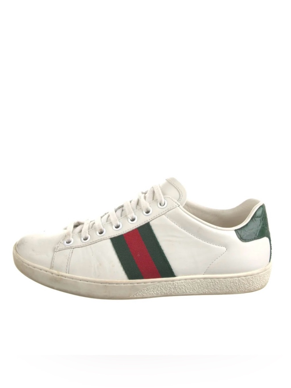 Gucci White Leather Striped ACE Sneaker with Green and Red